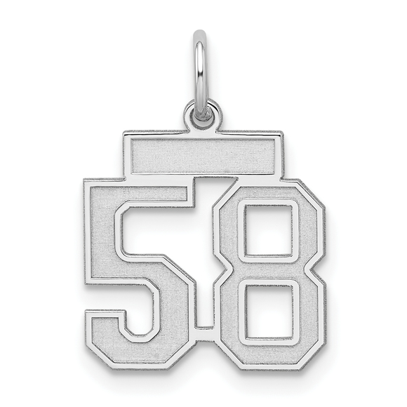 Sterling Silver/Rhodium-plated Satin Number 58 Charm - Picture 1 of 4